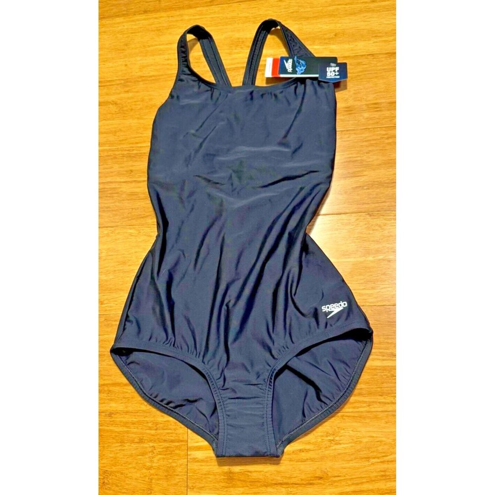 Speedo Women's Swimsuit One Piece PowerFlex Ultraback Solid Black Size 8